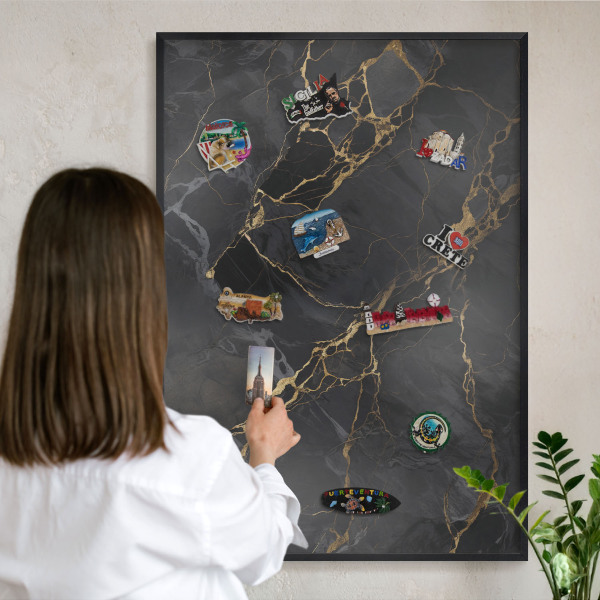 Lavagna magnetica in metallo decorata di colore nero Marmo nero