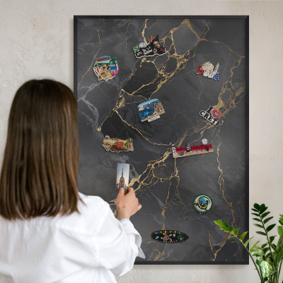 Lavagna magnetica in metallo decorata di colore nero Marmo nero