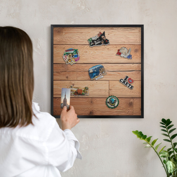 Lavagna magnetica in metallo decorata di colore nero Tavole di legno