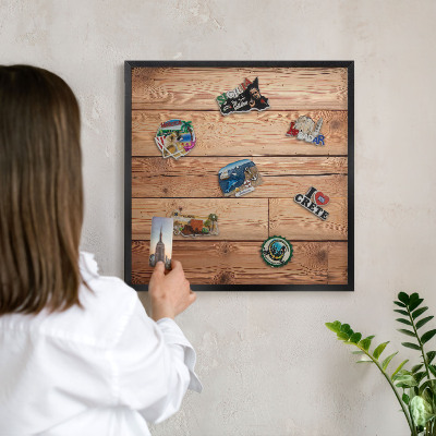 Lavagna magnetica in metallo decorata di colore nero Tavole di legno