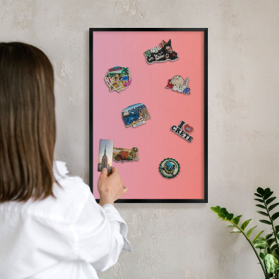 Lavagna magnetica in metallo decorata di colore nero Rosa arancione