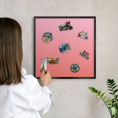 Lavagna magnetica in metallo decorata di colore nero Rosa arancione