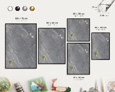 Lavagna magnetica per collezioni di calamite con cornice nera Marmo grigio