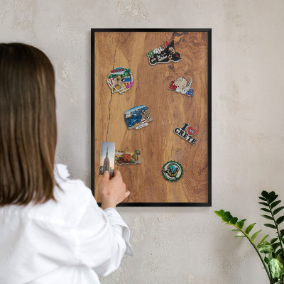 Lavagna magnetica in metallo decorata di colore nero Legno naturale