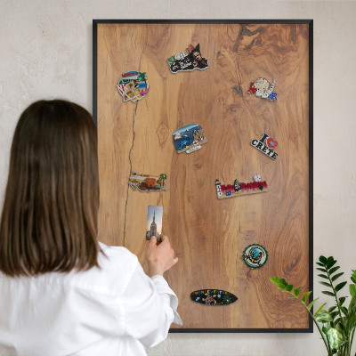 Lavagna magnetica in metallo decorata di colore nero Legno naturale