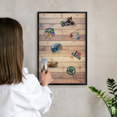 Lavagna magnetica in metallo decorata di colore nero Tavole di legno