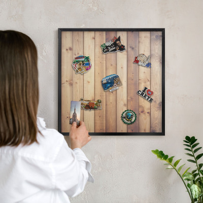 Lavagna magnetica in metallo decorata di colore nero Tavole di legno