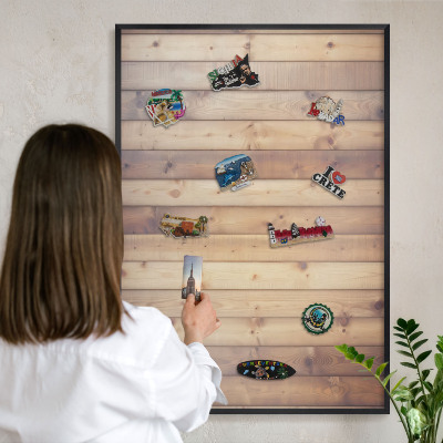 Lavagna magnetica in metallo decorata di colore nero Tavole di legno