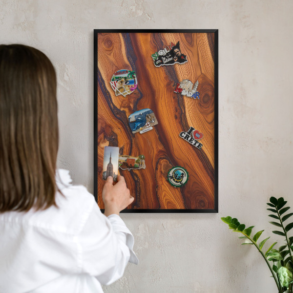 Lavagna magnetica in metallo decorata di colore nero Anelli di legno