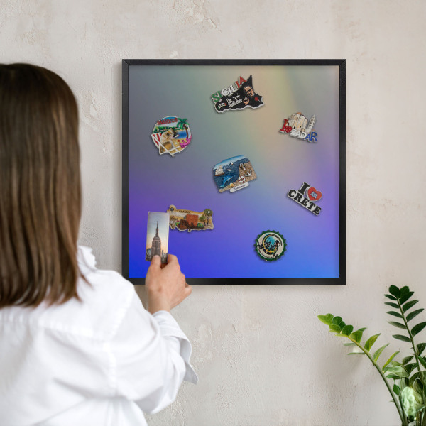 Lavagna magnetica per collezioni di calamite con cornice nera Sfumatura sottile
