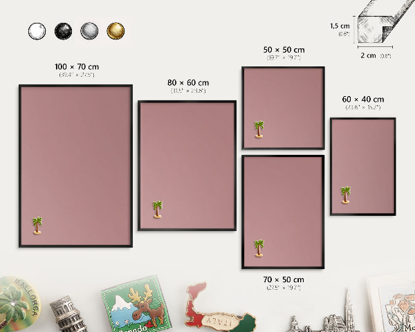 Lavagna magnetica per collezioni di calamite con cornice nera Rosa pastello polveroso