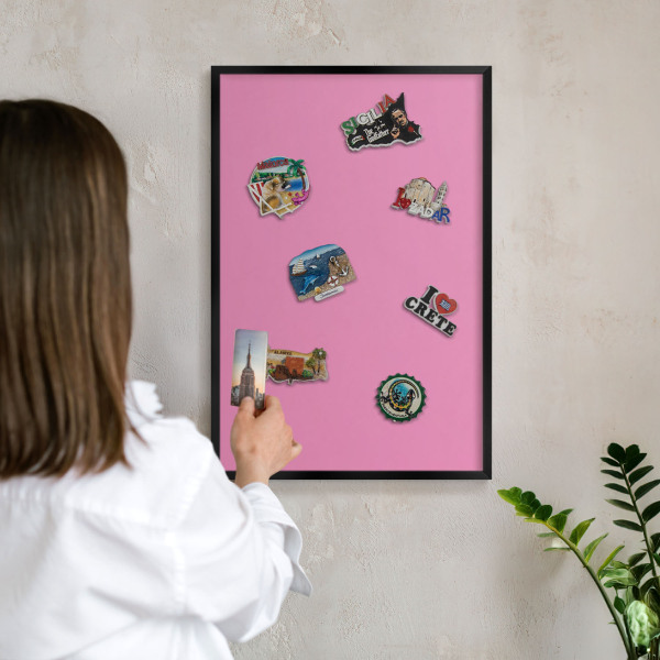 Lavagna magnetica in metallo decorata di colore nero Rosa freddo