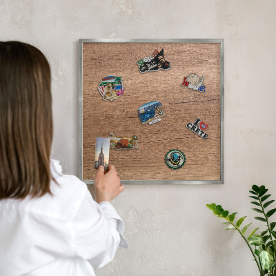 Lavagna magnetica decorativa da parete in colore argento Trama effetto legno
