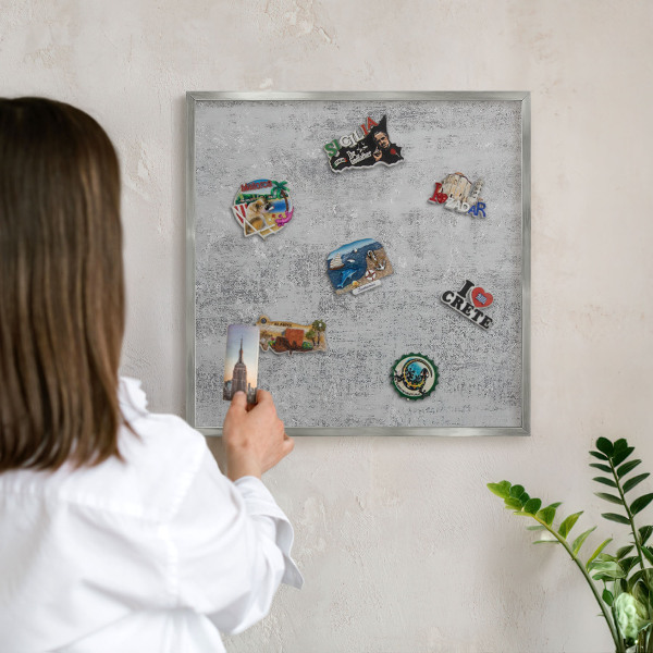 Lavagna magnetica decorativa da parete in colore argento Superficie grigia