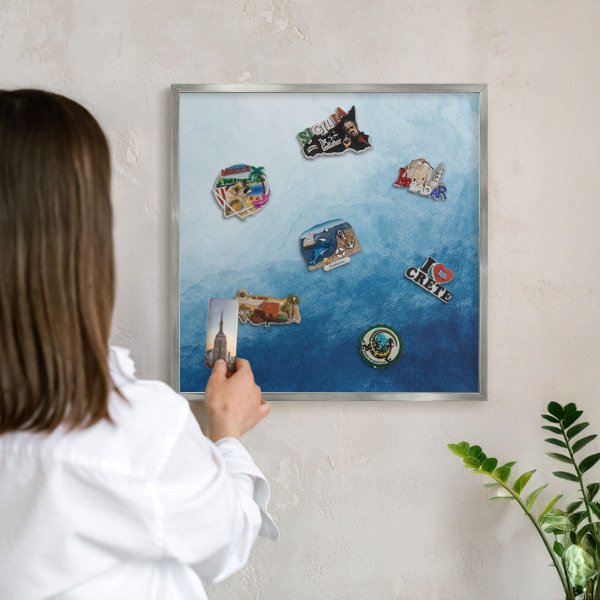 Lavagna magnetica decorativa da parete in colore argento Astrazioni blu