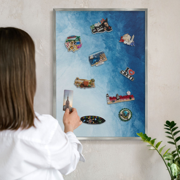 Lavagna magnetica decorativa da parete in colore argento Astrazioni blu