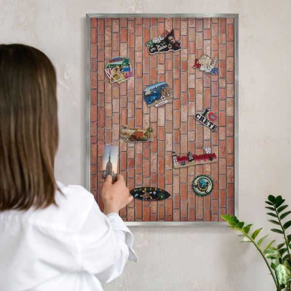 Lavagna magnetica decorativa da parete in colore argento Muro di mattoni