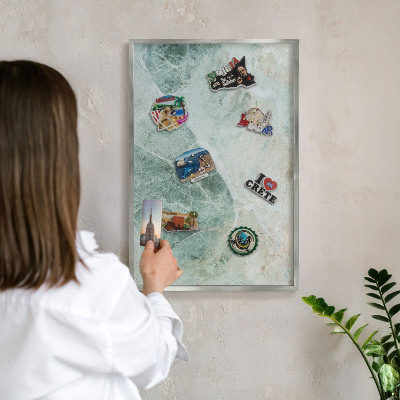 Lavagna magnetica decorativa da parete in colore argento Texture verdi