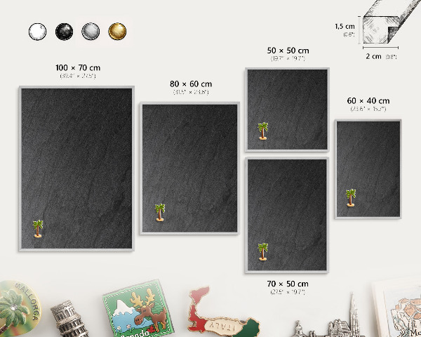 Lavagna per calamite con cornice d'argento Texture nera