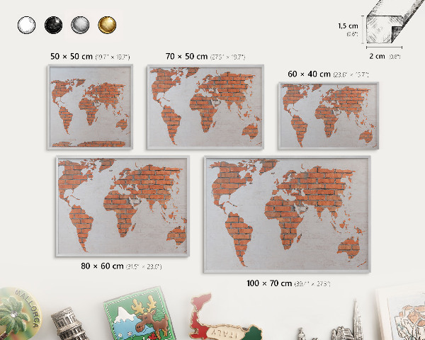 Lavagna magnetica decorativa da parete in colore argento Mappa dei mattoni