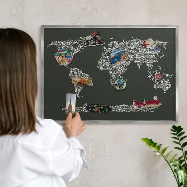 Lavagna magnetica decorativa da parete in colore argento Mappa testuale