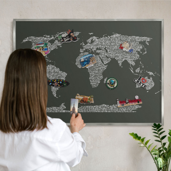 Lavagna magnetica decorativa da parete in colore argento Mappa testuale