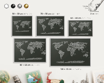 Lavagna magnetica decorativa da parete in colore argento Mappa testuale