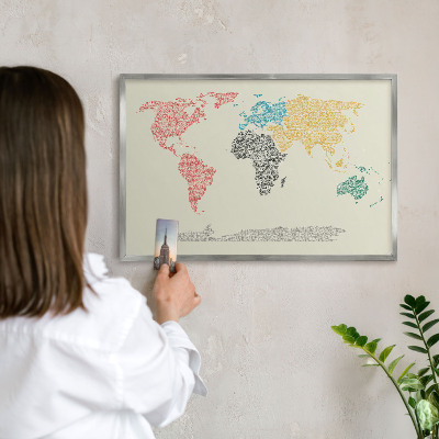 Lavagna per calamite con cornice d'argento Mappa del mondo