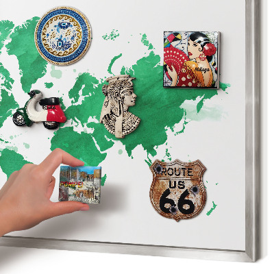 Lavagna magnetica decorativa da parete in colore argento Mappa verde
