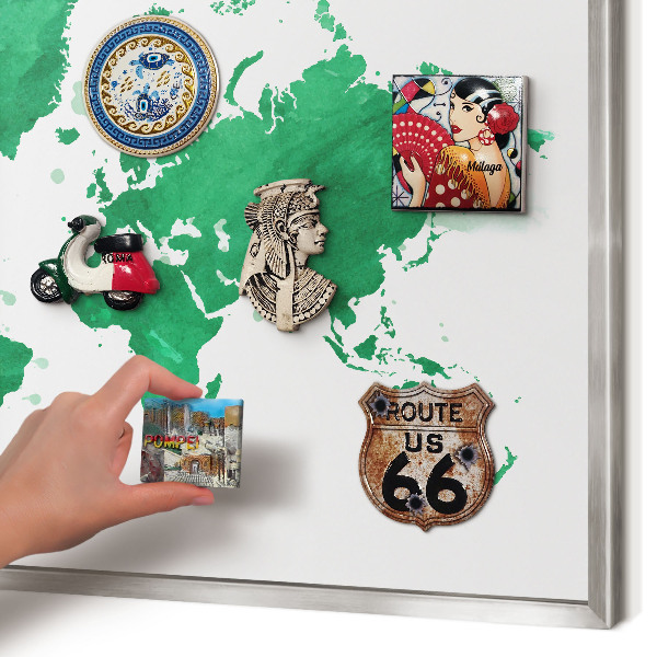 Lavagna magnetica decorativa da parete in colore argento Mappa verde