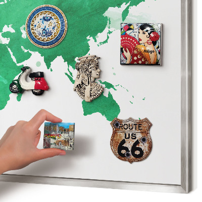 Lavagna magnetica decorativa da parete in colore argento Mappa verde