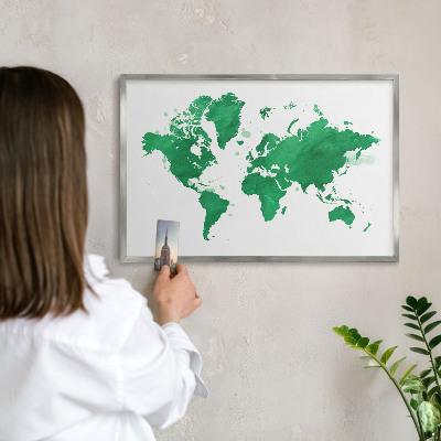 Lavagna magnetica decorativa da parete in colore argento Mappa verde