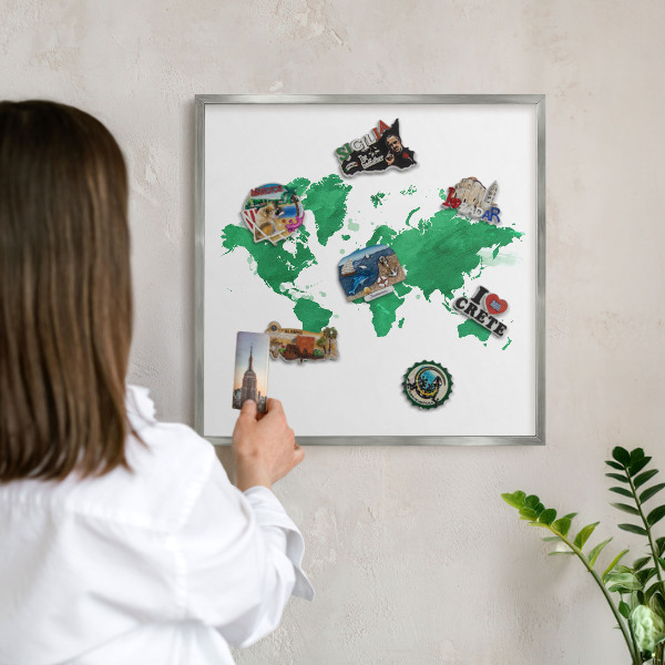 Lavagna magnetica decorativa da parete in colore argento Mappa verde