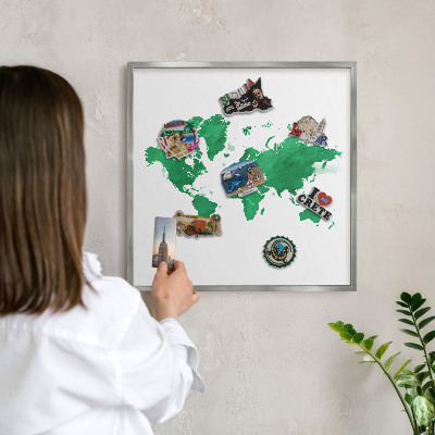 Lavagna magnetica decorativa da parete in colore argento Mappa verde