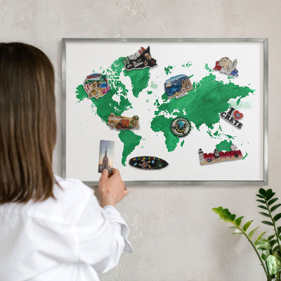 Lavagna magnetica decorativa da parete in colore argento Mappa verde