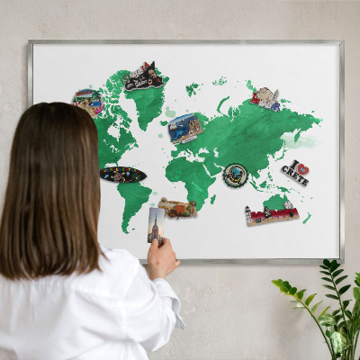 Lavagna magnetica decorativa da parete in colore argento Mappa verde