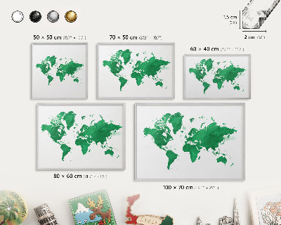 Lavagna magnetica decorativa da parete in colore argento Mappa verde