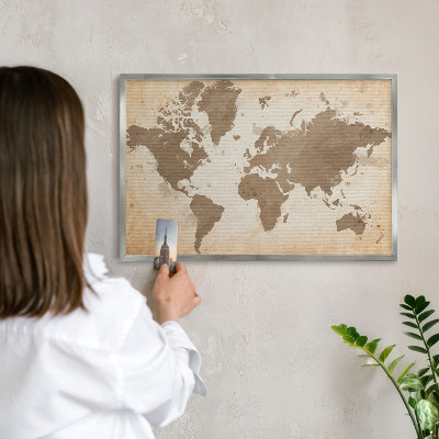 Lavagna magnetica decorativa da parete in colore argento Mappa del mondo