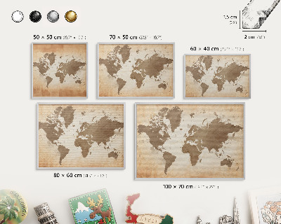 Lavagna magnetica decorativa da parete in colore argento Mappa del mondo