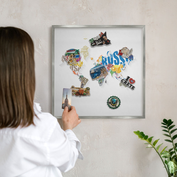 Lavagna magnetica decorativa da parete in colore argento Mappa a colori