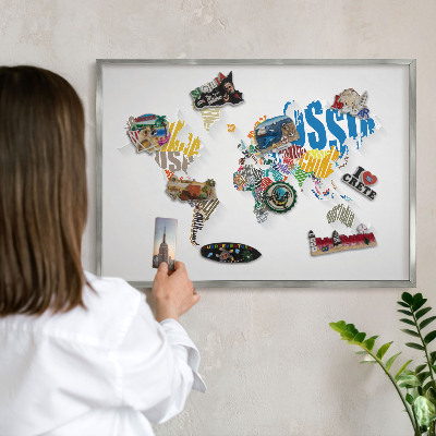 Lavagna magnetica decorativa da parete in colore argento Mappa a colori