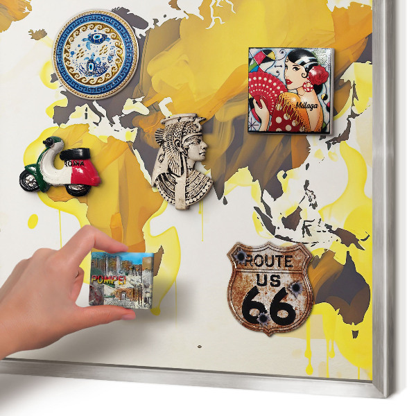 Lavagna magnetica decorativa da parete in colore argento Mappa del mondo