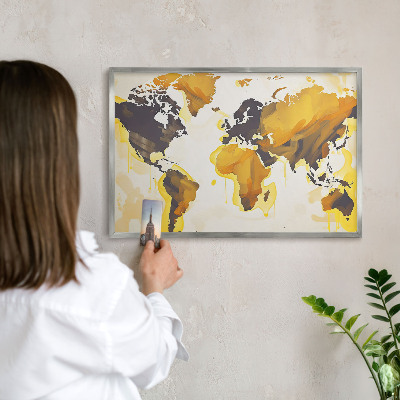 Lavagna magnetica decorativa da parete in colore argento Mappa del mondo