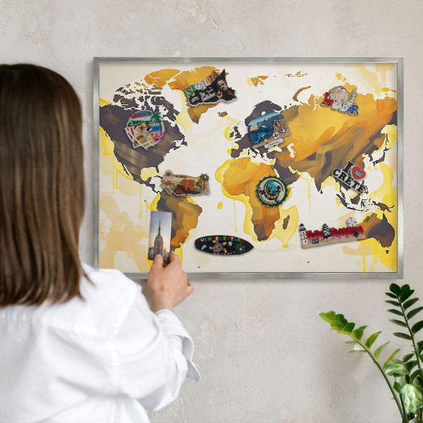 Lavagna magnetica decorativa da parete in colore argento Mappa del mondo