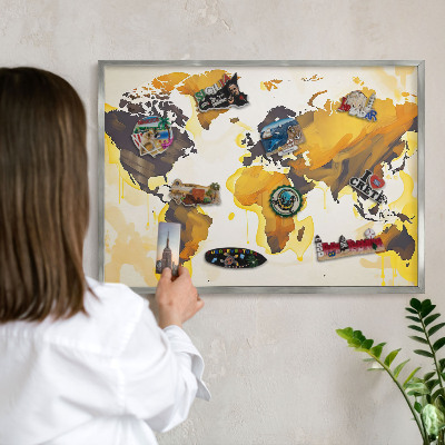 Lavagna magnetica decorativa da parete in colore argento Mappa del mondo