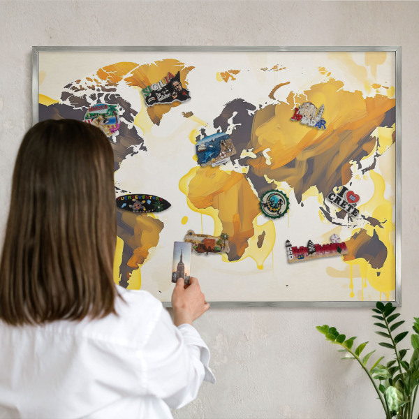 Lavagna magnetica decorativa da parete in colore argento Mappa del mondo