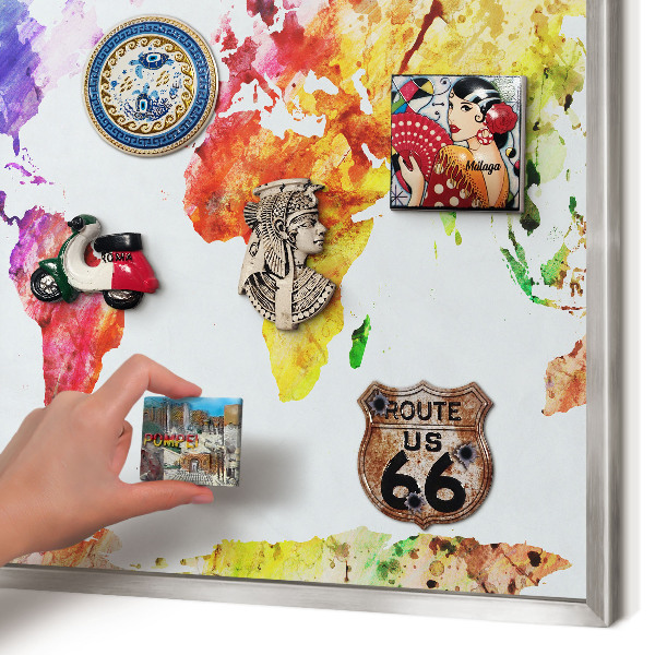 Lavagna magnetica decorativa da parete in colore argento Mappa a colori