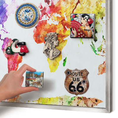 Lavagna magnetica decorativa da parete in colore argento Mappa a colori