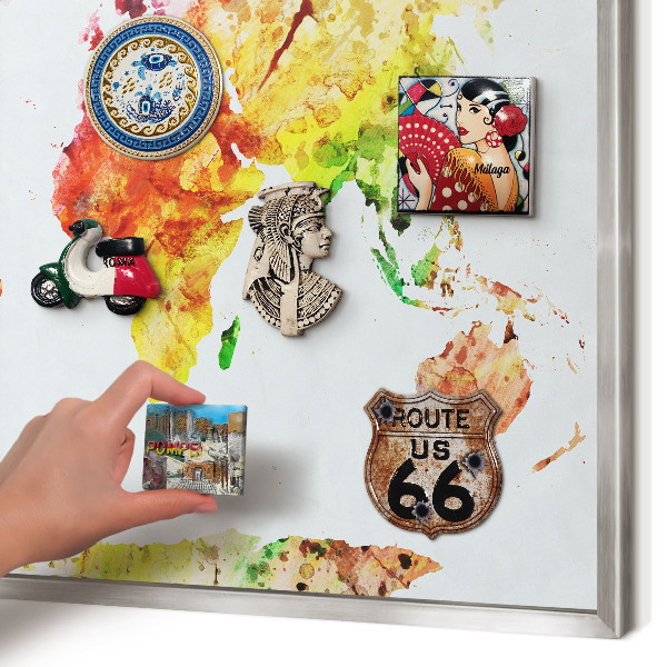Lavagna magnetica decorativa da parete in colore argento Mappa a colori