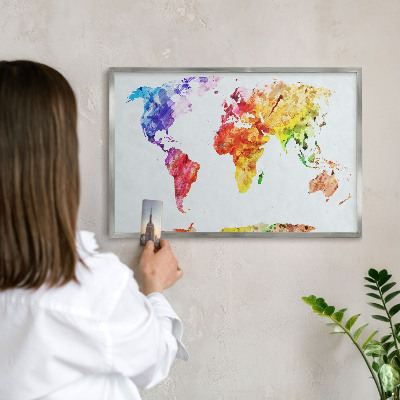 Lavagna magnetica decorativa da parete in colore argento Mappa a colori